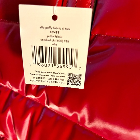 BNWT Kate Spade Ella X-Large puffy tote bag quilted CHERRY RED travel work - Picture 7 of 16
